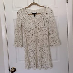 BCBG Maxazria Nora Gardenia White Crochet Knit Tunic Dress/Swim Cover Size XXS